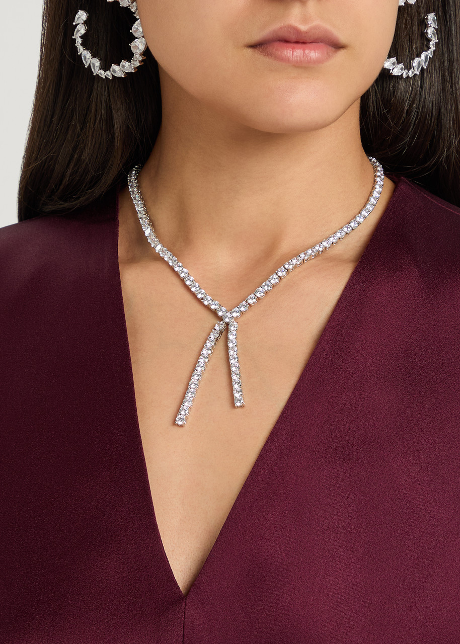 Cz By Kenneth Jay Lane Crystal-embellished Rhodium-plated Necklace In Metallic