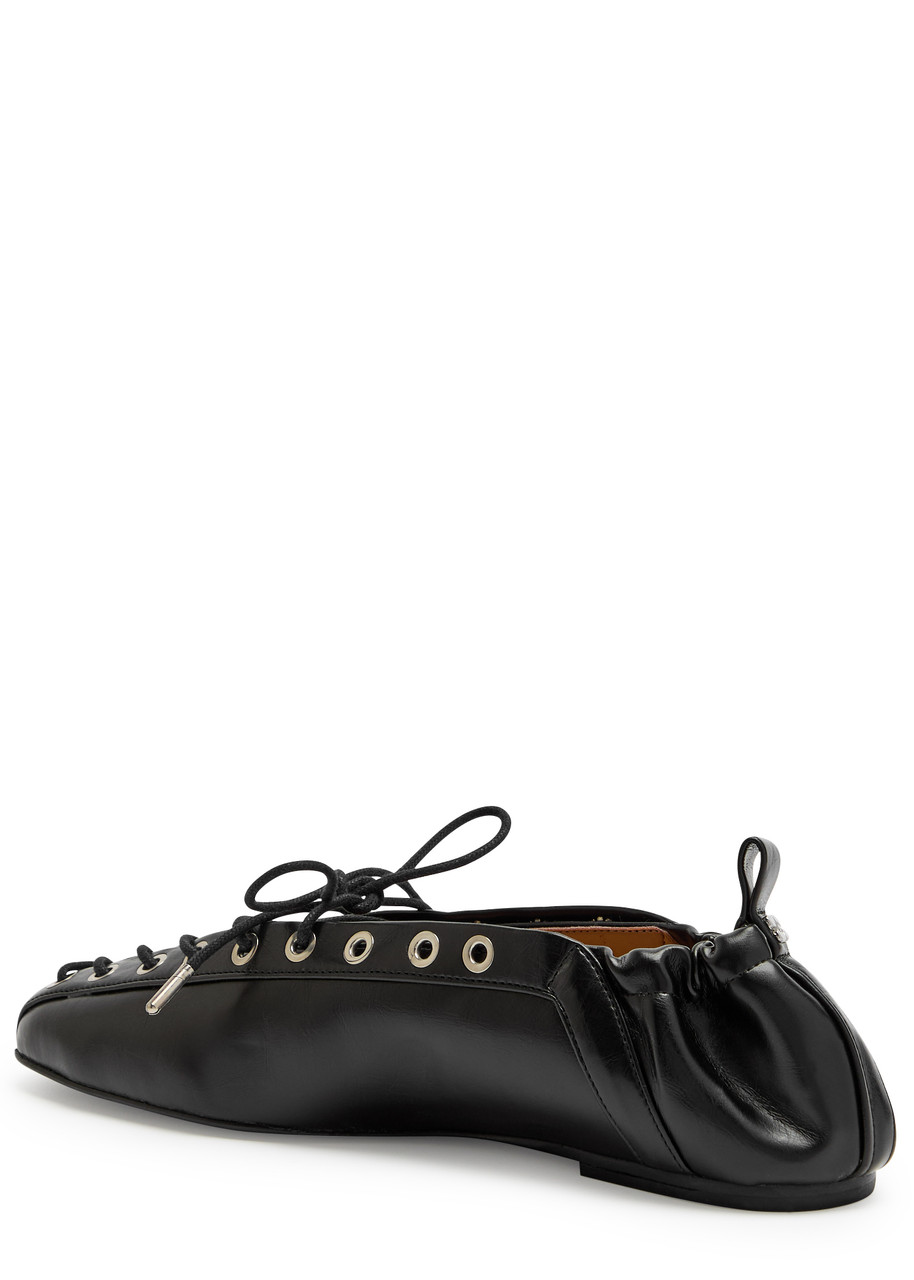 Ganni Black Lace-up Ballerinas With Metal Eyelets And Elasticized Ankle In Eco-leather Woman In Black