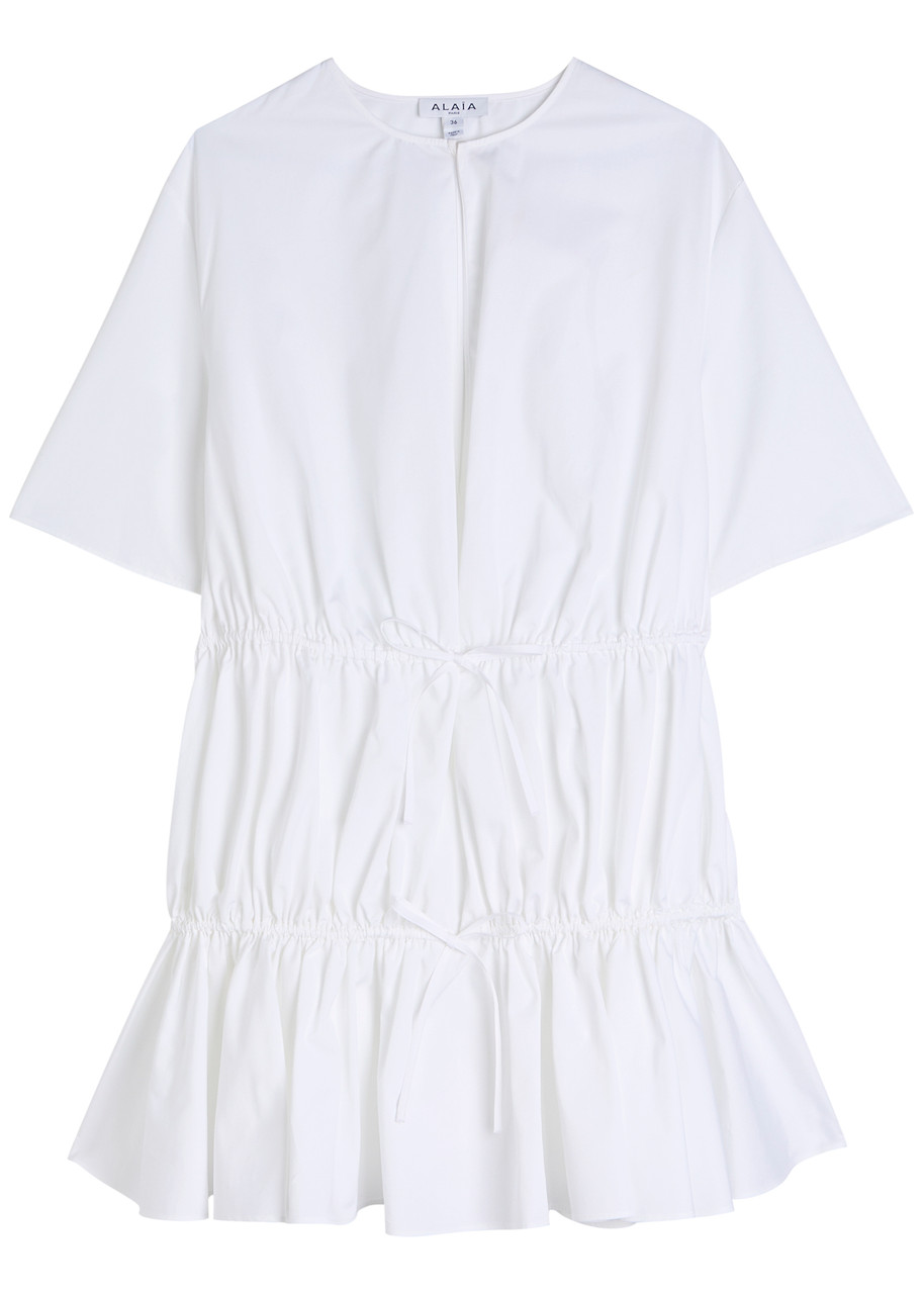 Alaïa Womens Ruffled Short-sleeves Cotton Mini Dress Blanc