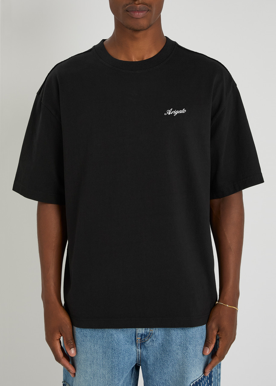 Axel Arigato Men Black T-shirt With Embroidered Lettering Logo On The Front In Cotton Man