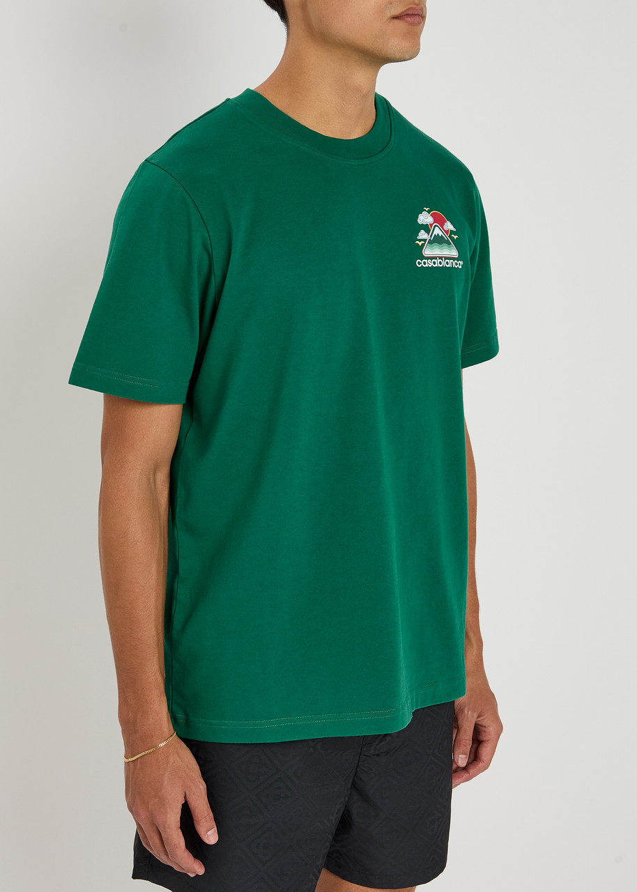 Casablanca Mens Montagne Ondulee Brand-print Cotton-jersey T-shirt In Green