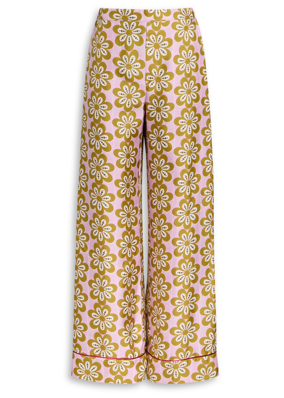 La Doublej La Double J Printed Silk-twill Pyjama Trousers In Brown