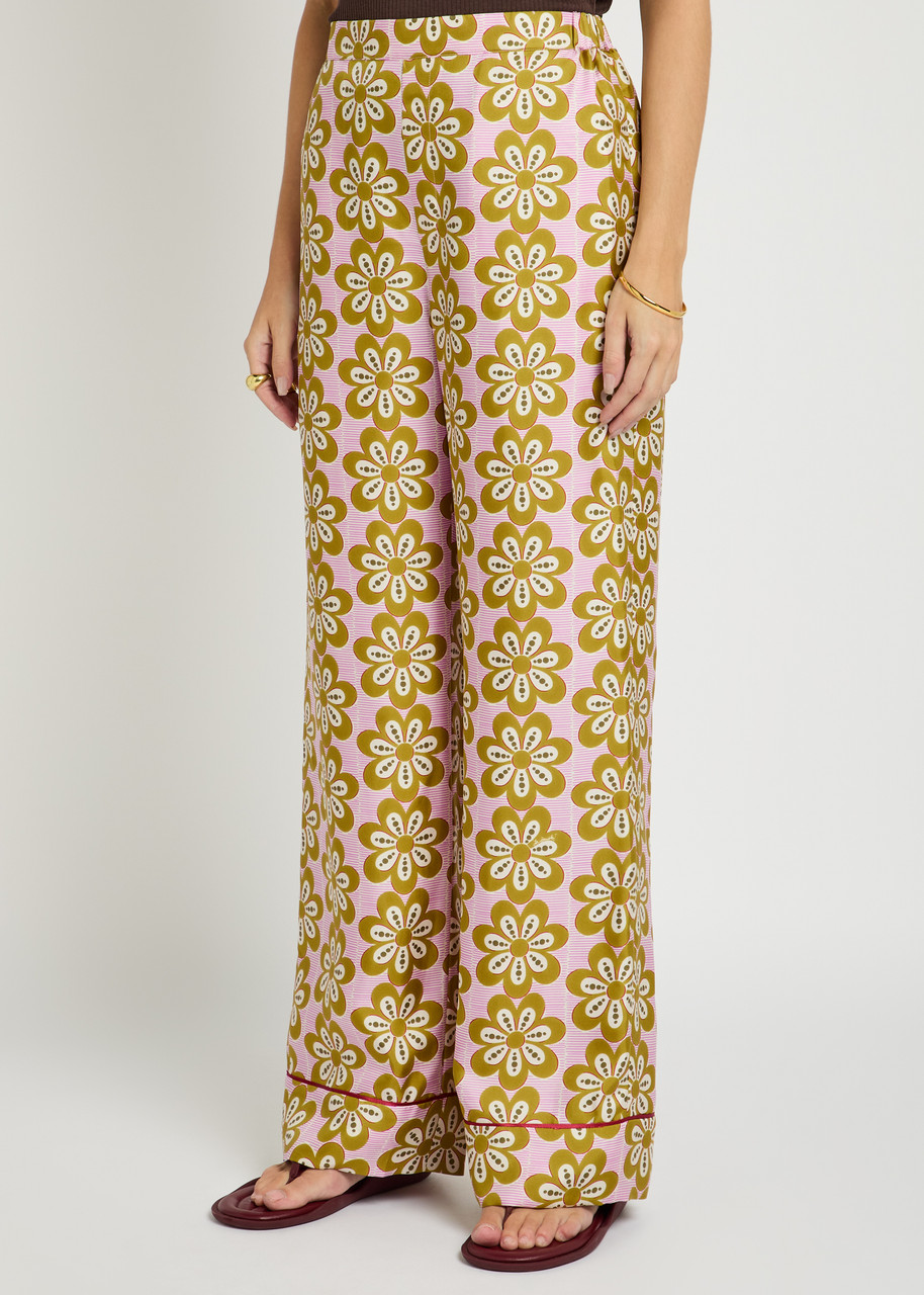 La Doublej La Double J Printed Silk-twill Pyjama Trousers In Brown