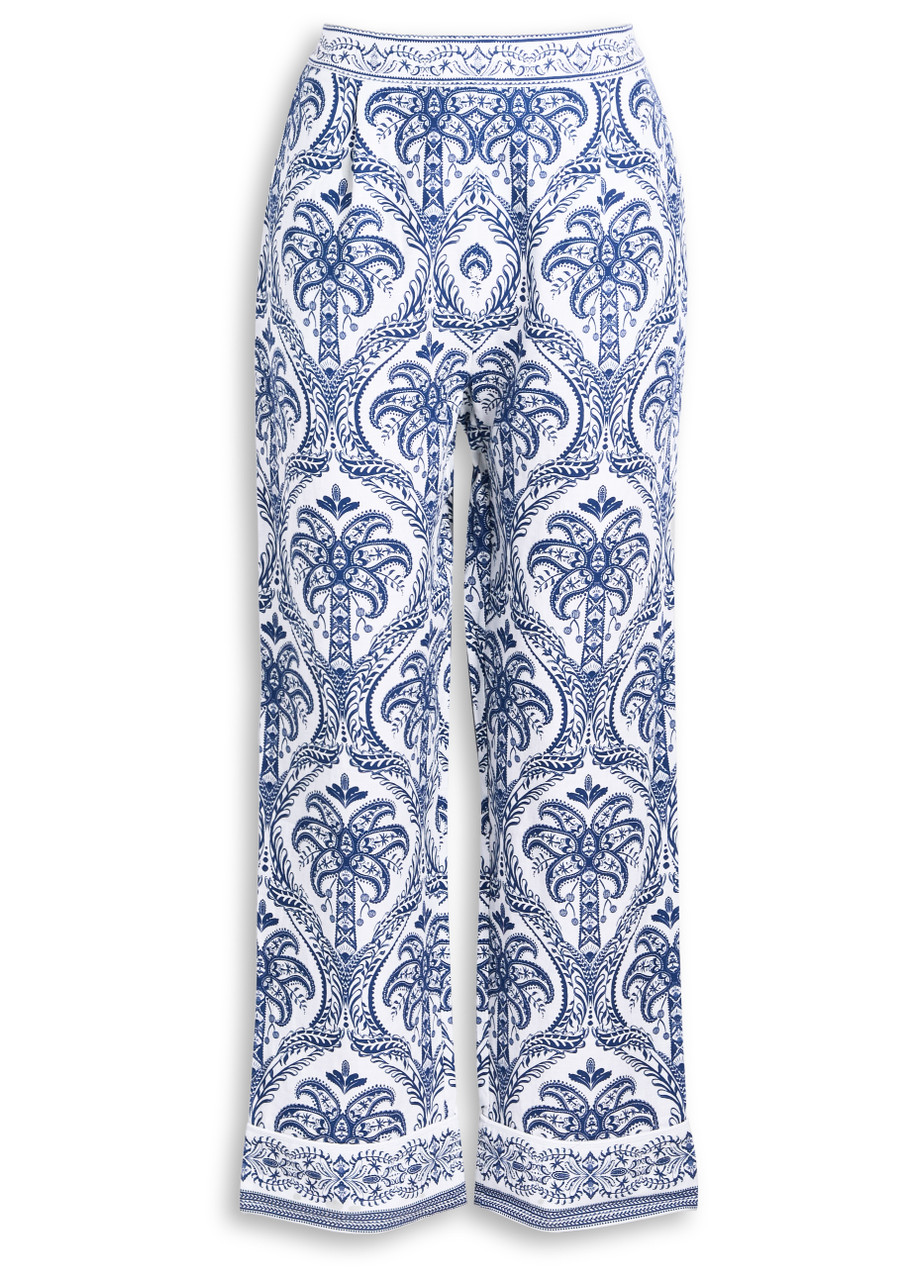 Farm Rio Tropical Printed Linen-blend Pyjama Trousers - Navy - XS (UK6 / XS)