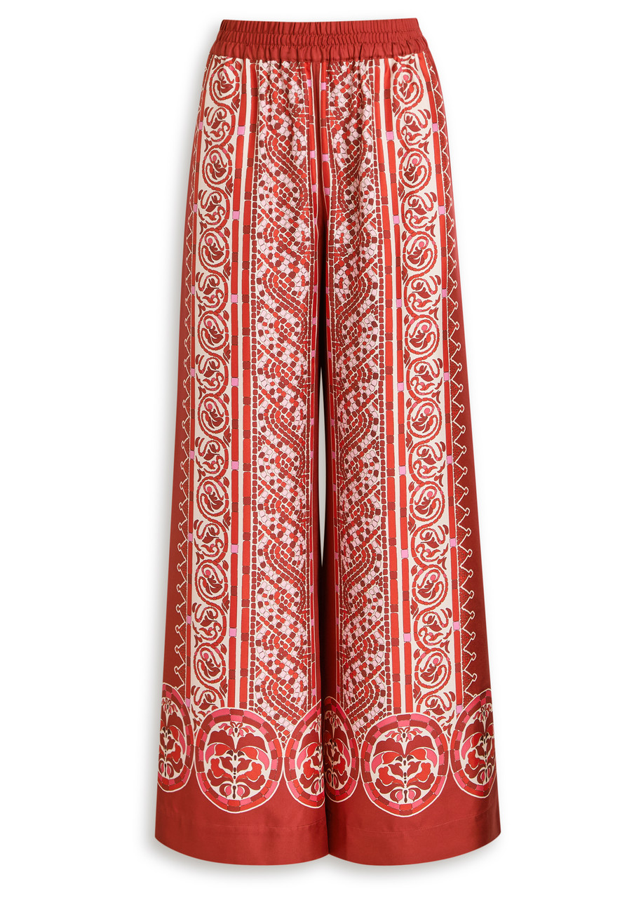 La Doublej Icon Palazzo Printed Silk-twill Wide-leg Pants In Red