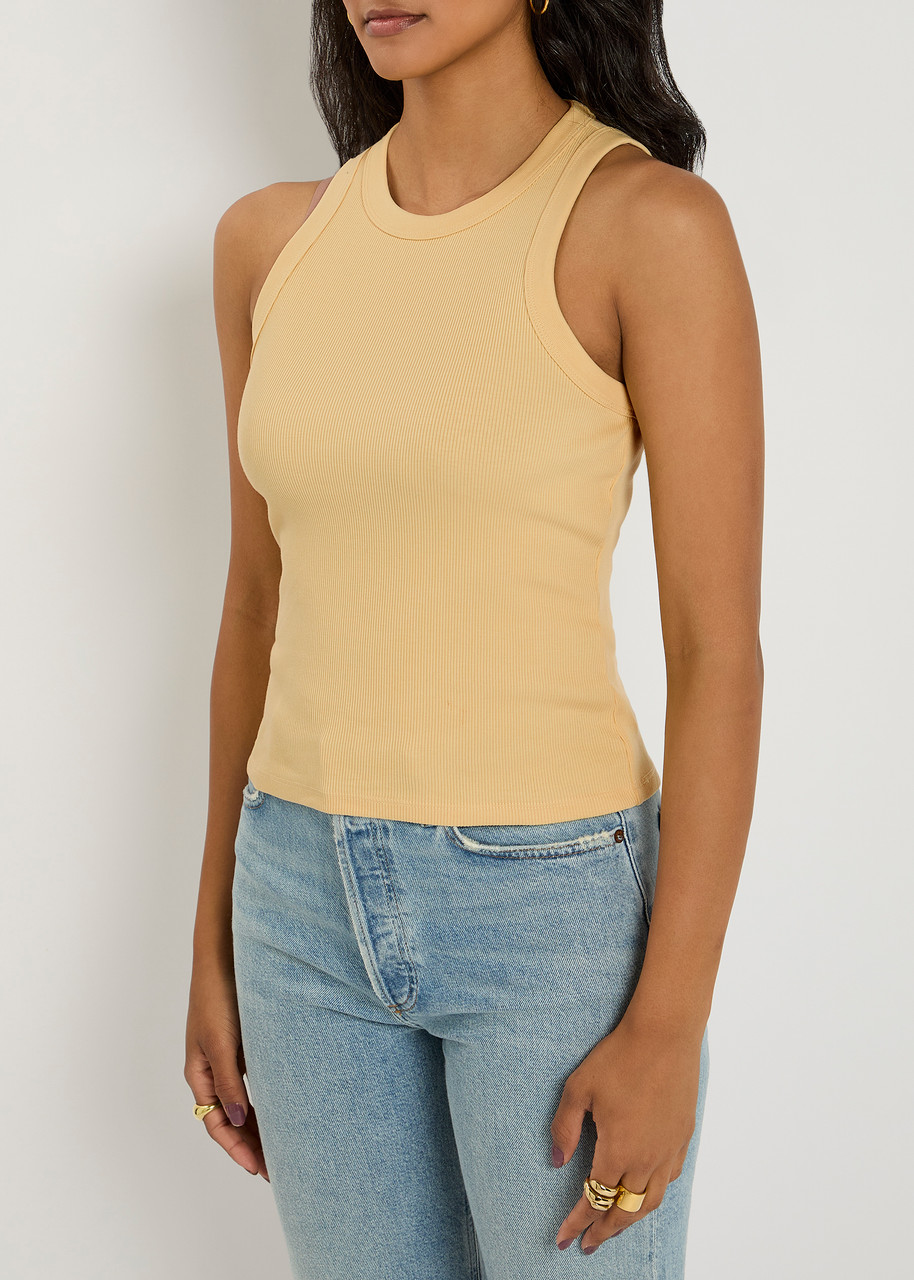 Veronica Beard Jordyn Ribbed Stretch-cotton Tank In Brown
