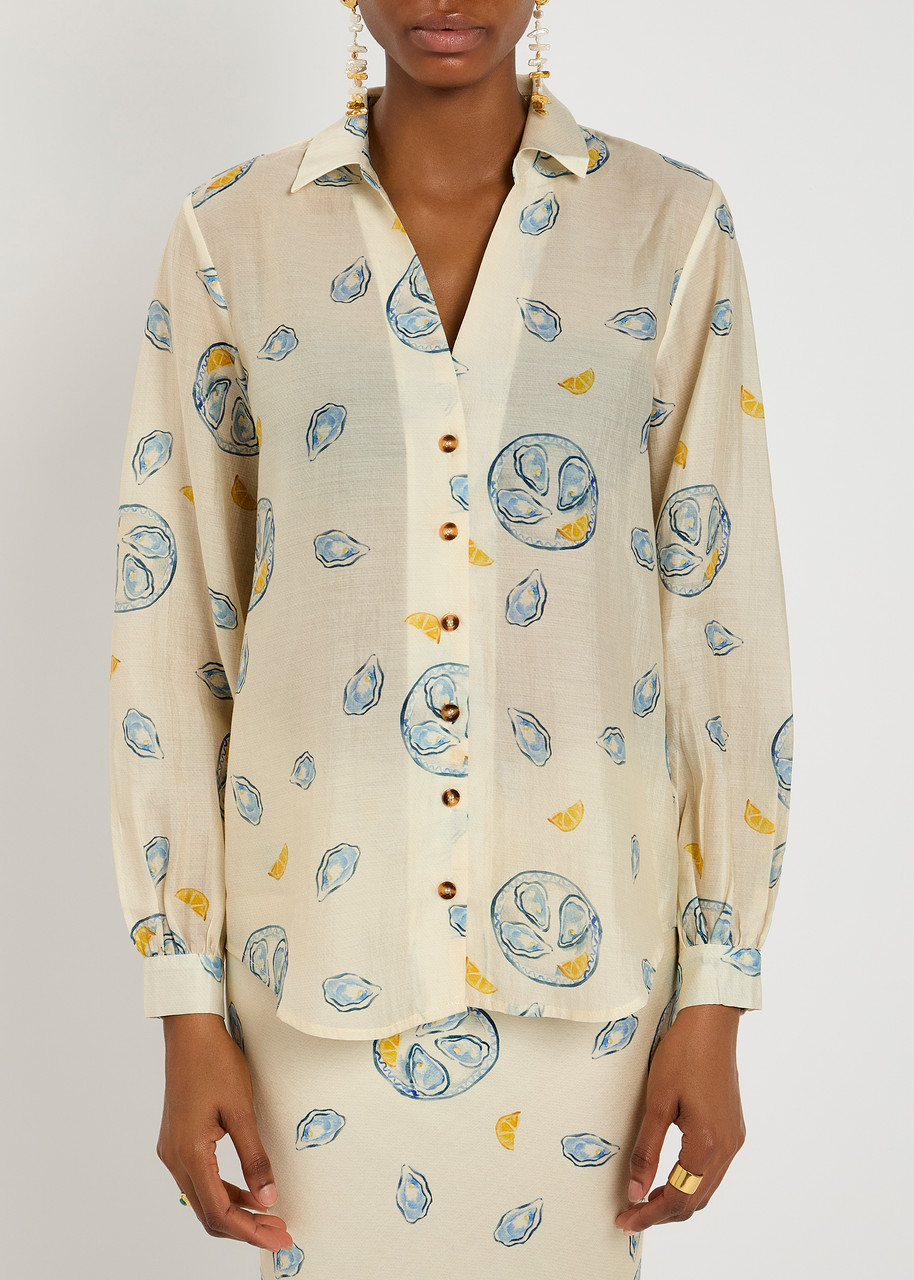 Never Fully Dressed Oyster Miley Printed Woven Shirt In Neutral