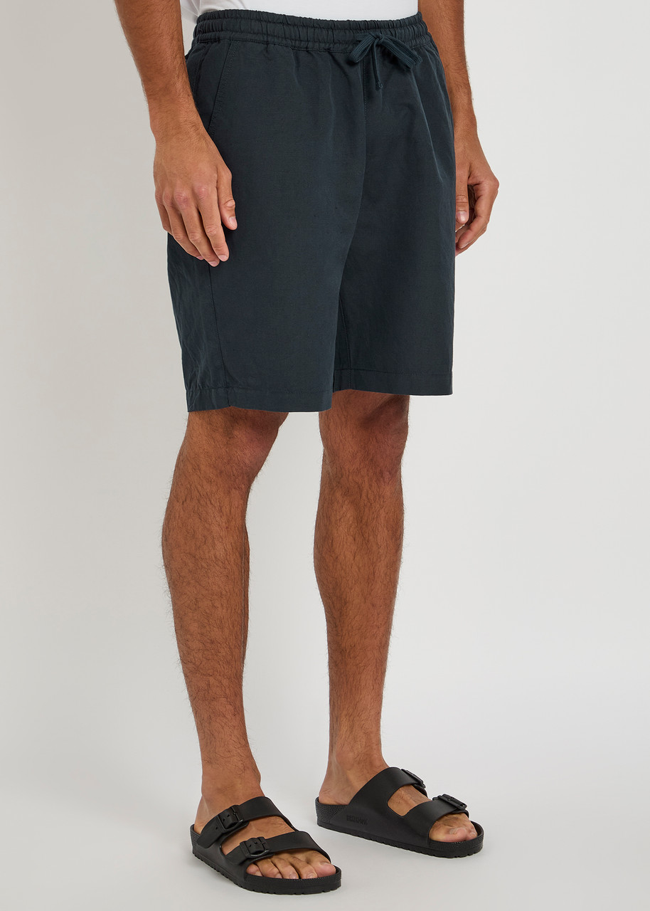Universal Works Simple Linen-blend Shorts In Black