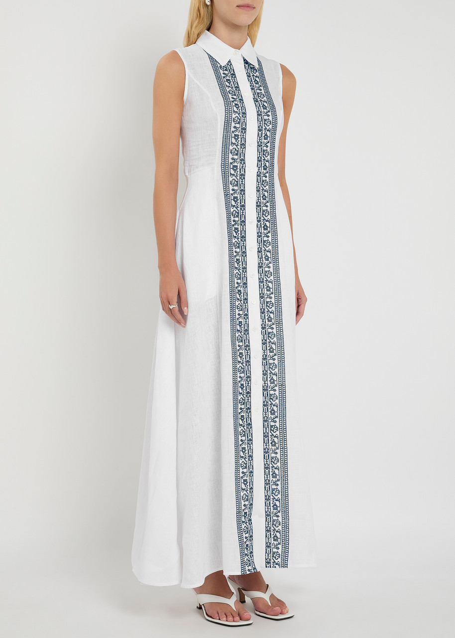 Evi Grintela Carine Sleeveless Embroidered Maxi Shirtdress In White