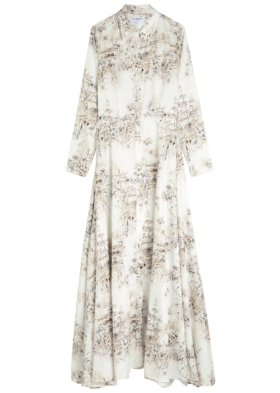 Evi Grintela Juliette Printed Cotton Maxi Shirt Dress In White