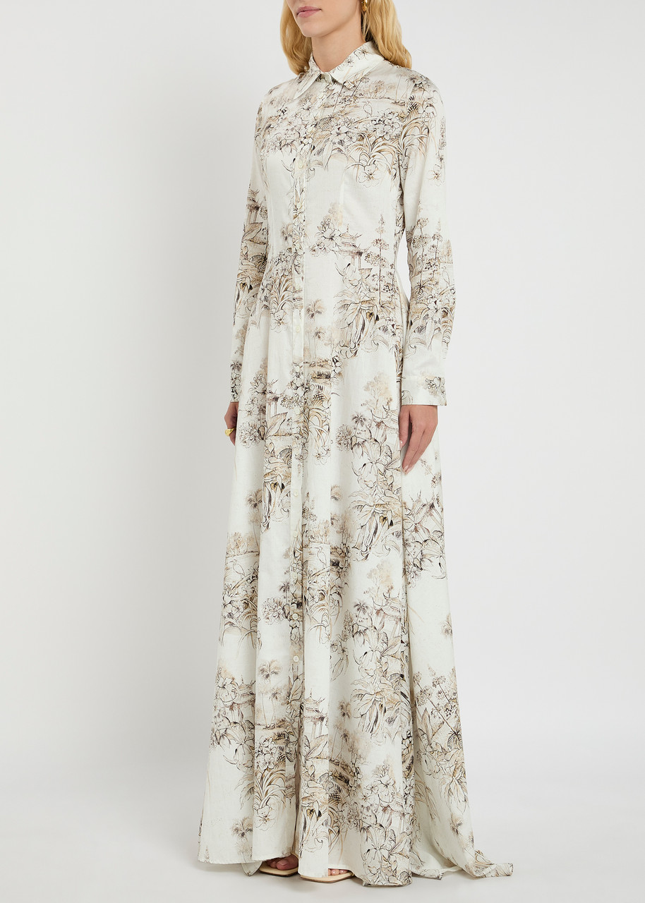 Evi Grintela Juliette Printed Cotton Maxi Shirt Dress In White