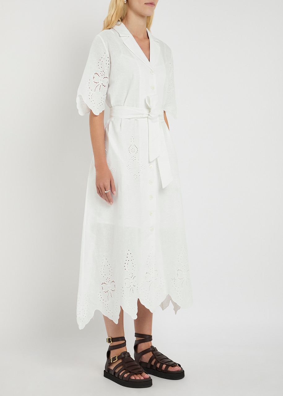 Evi Grintela Molly Embroidered Linen-blend Midi Dress
