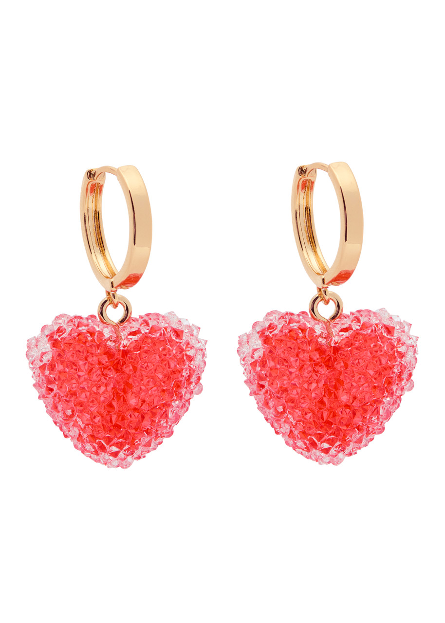 Crystal Haze Jelly Heart 18kt Gold-plated Hoop Earrings In Red