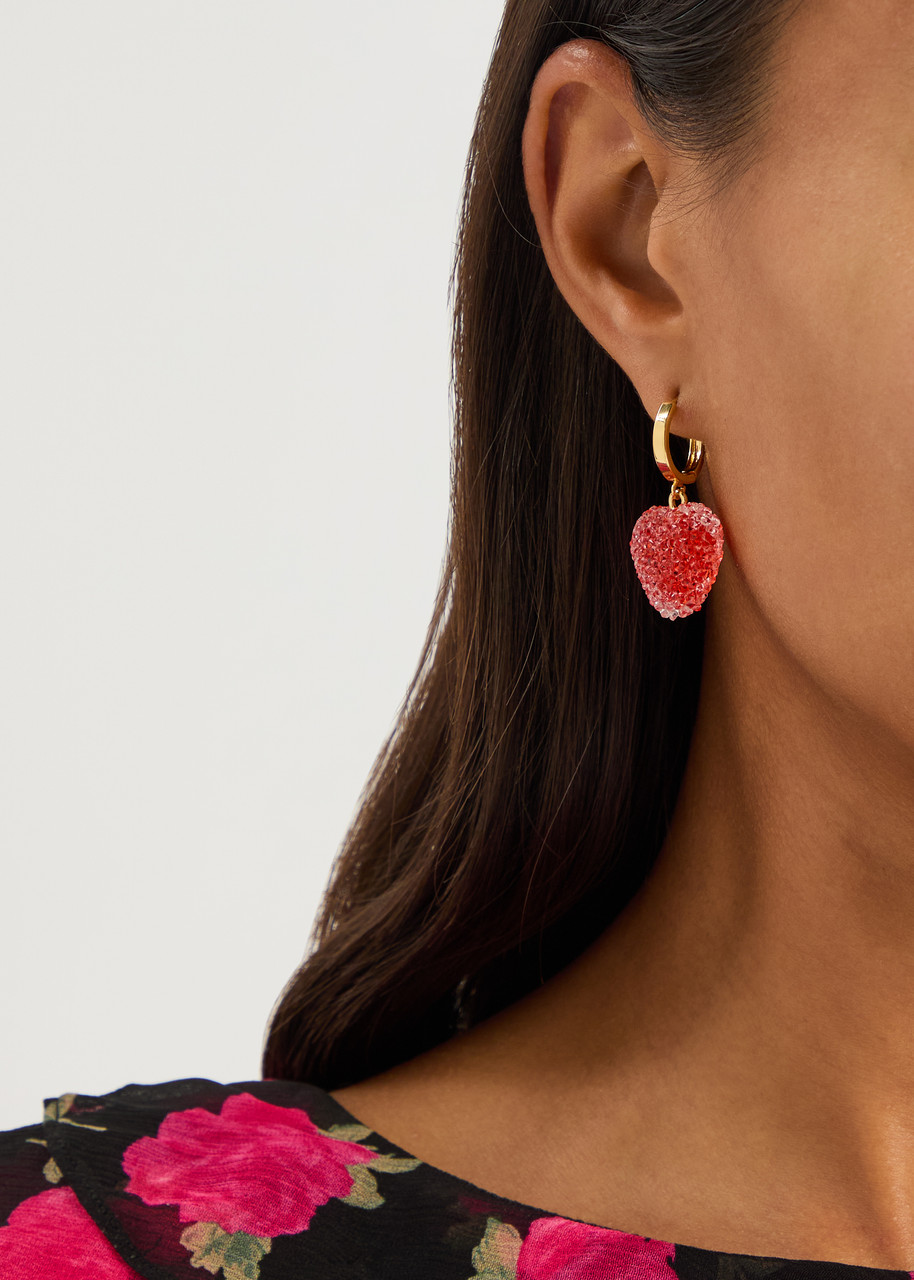 Crystal Haze Jelly Heart 18kt Gold-plated Hoop Earrings In Red