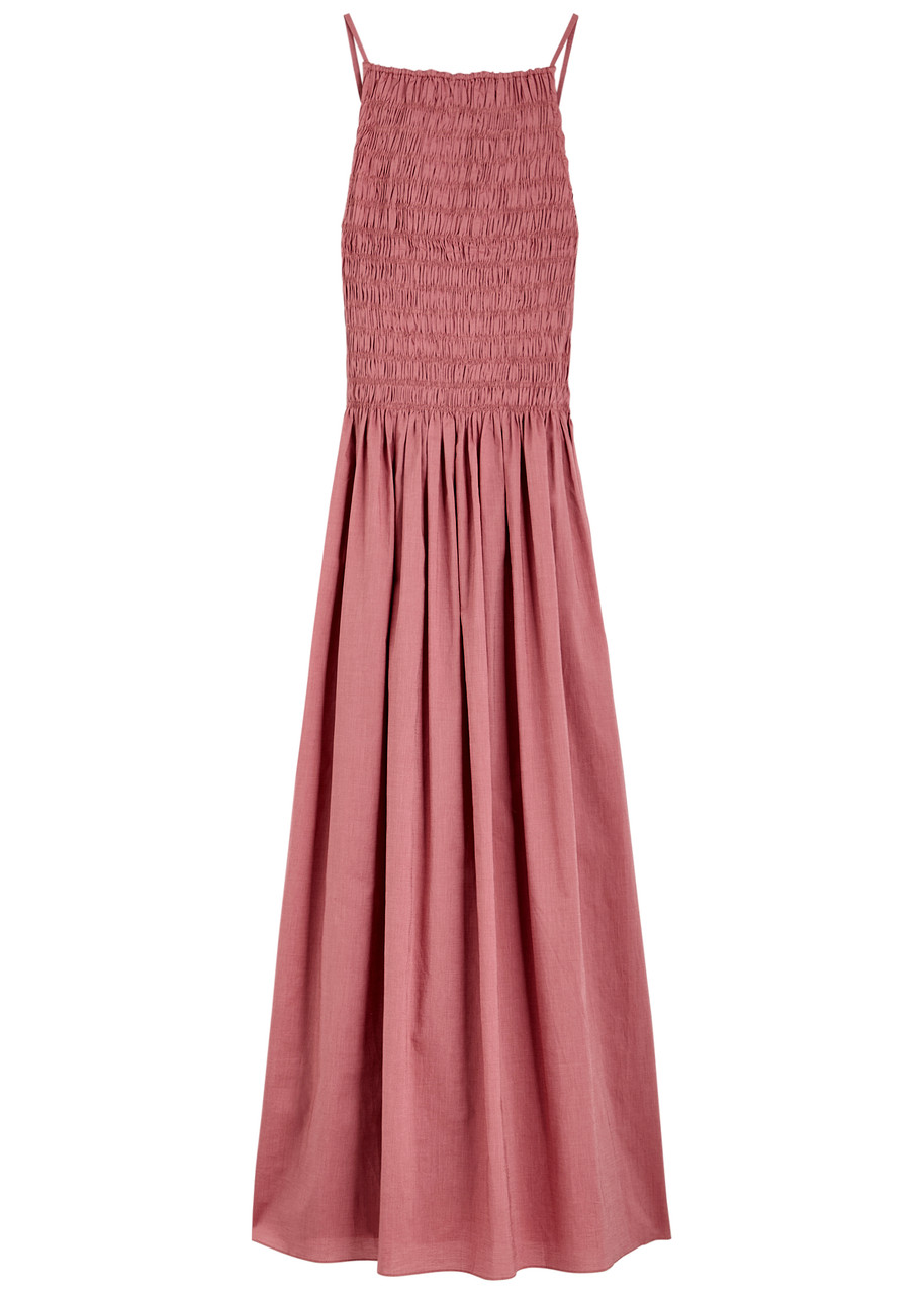 Faithfull The Brand Laia Smocked Cotton Maxi Dress In Pink