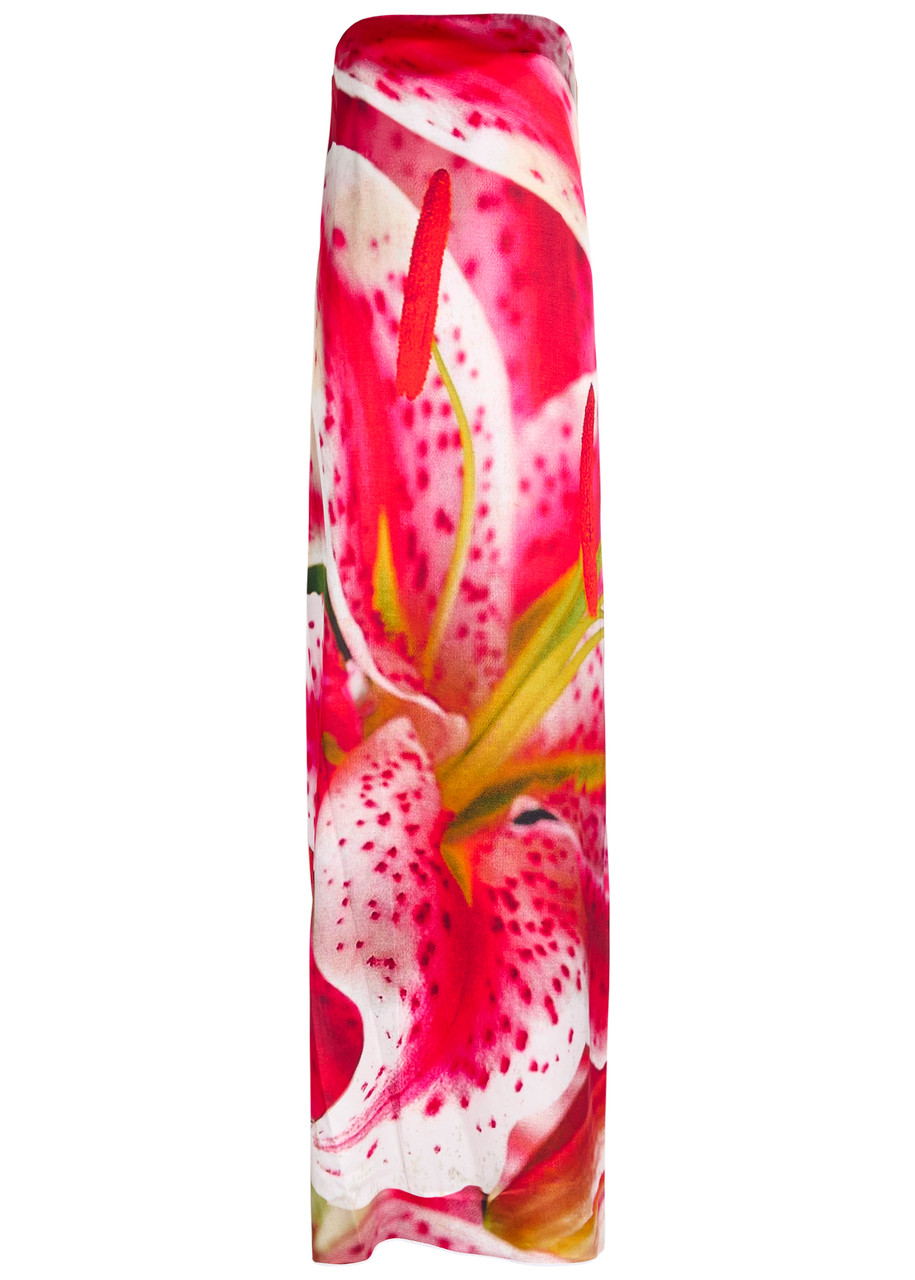 Tory Burch Printed Strapless Satin Midi Dress - Pink - 10 (UK14 / L)