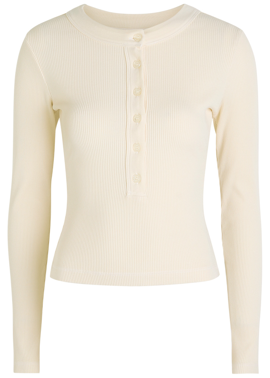 Citizen Of Humanity Citizens Of Humanity Varra Henley Ribbed-knit Top In Neutral