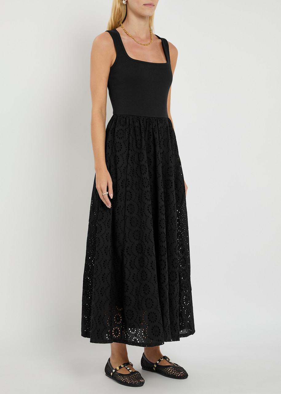Paige Morel Broderie-anglaise Cotton Maxi Dress In Black