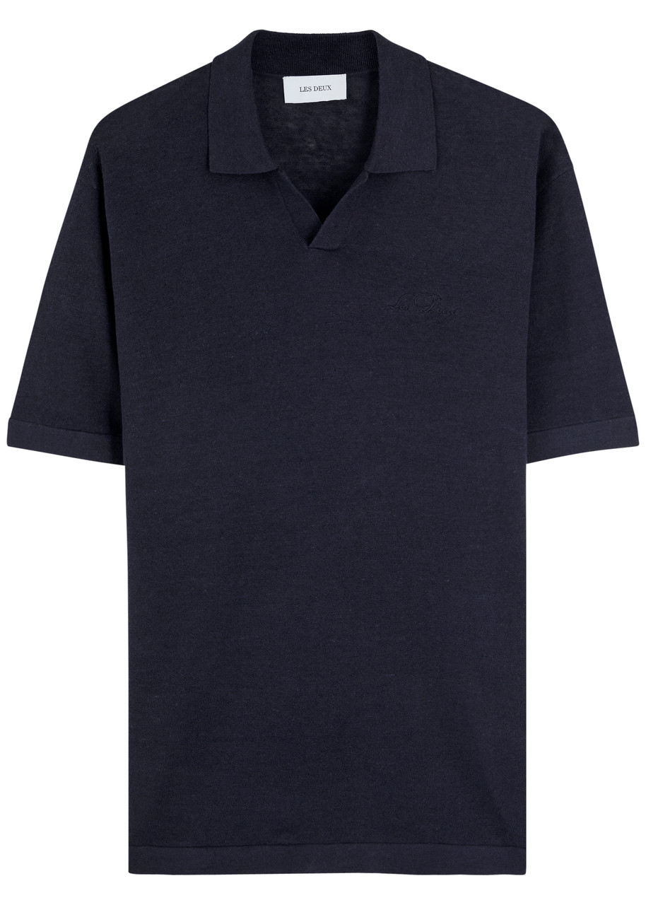 Les Deux Emmanuel Fine-knit Polo Shirt In Blue