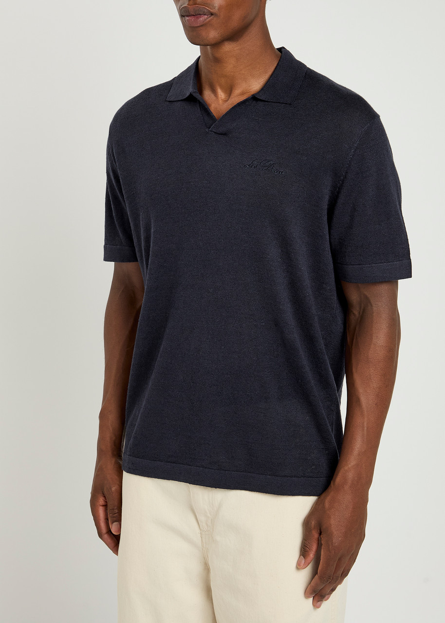 Les Deux Emmanuel Fine-knit Polo Shirt In Blue