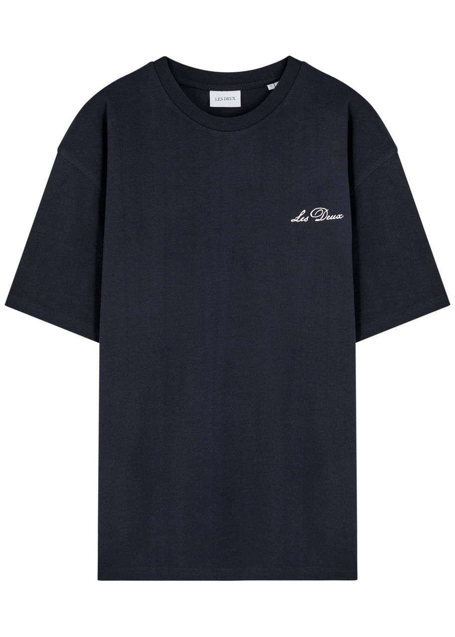 Les Deux Crew Logo-embroidered Cotton T-shirt In Black