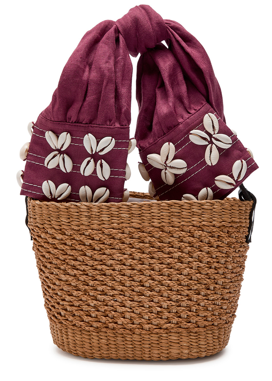 Sensi Studio Shell Sleeve Mini Straw Basket Bag