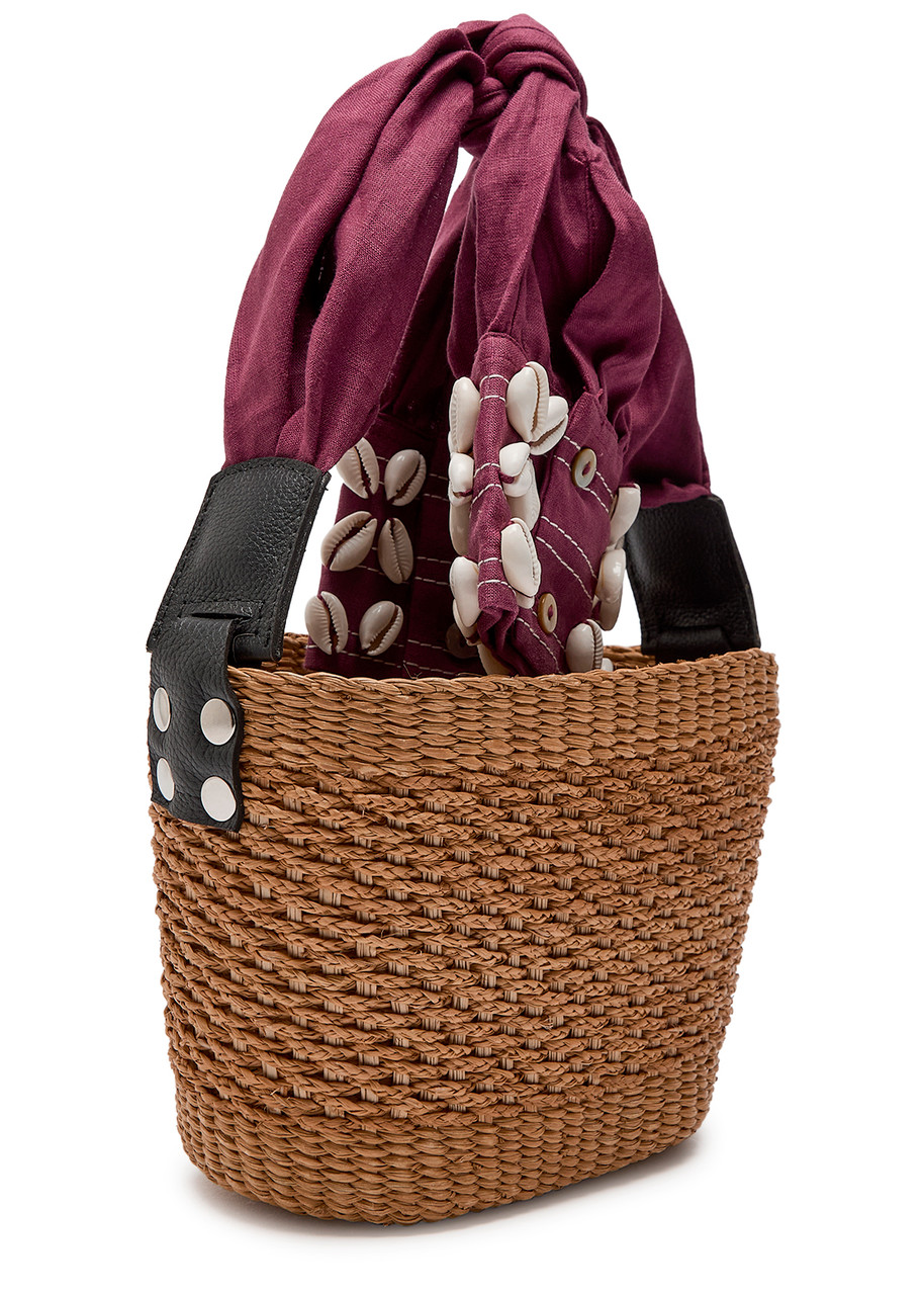 Sensi Studio Shell Sleeve Mini Straw Basket Bag