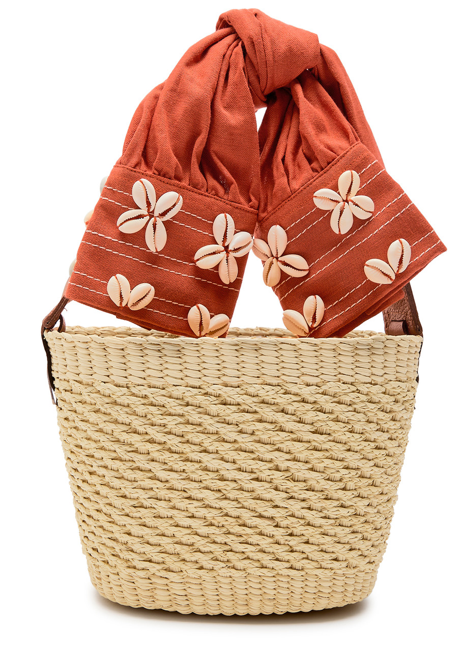 Sensi Studio Shell Sleeve Mini Straw Basket Bag