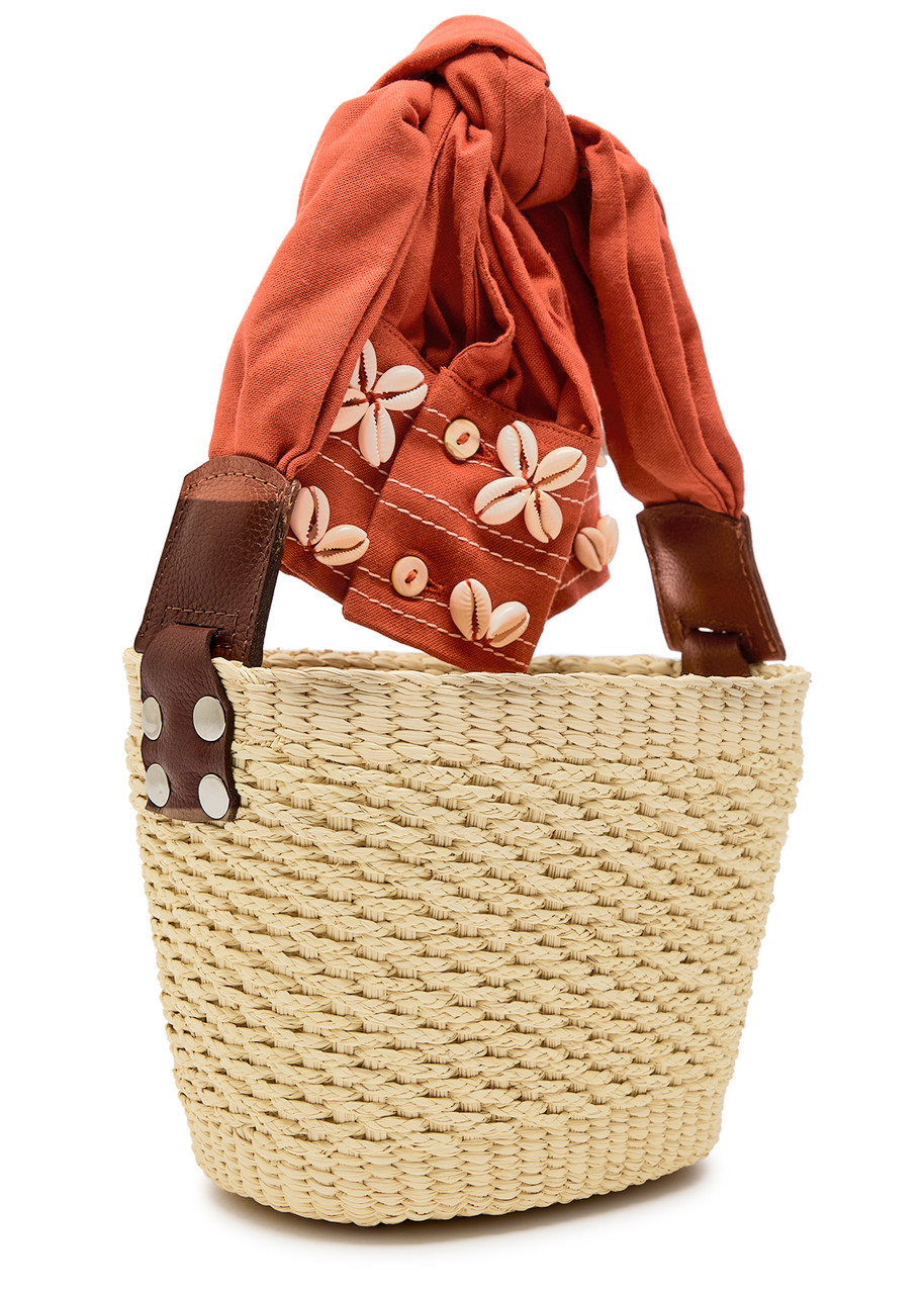 Sensi Studio Shell Sleeve Mini Straw Basket Bag