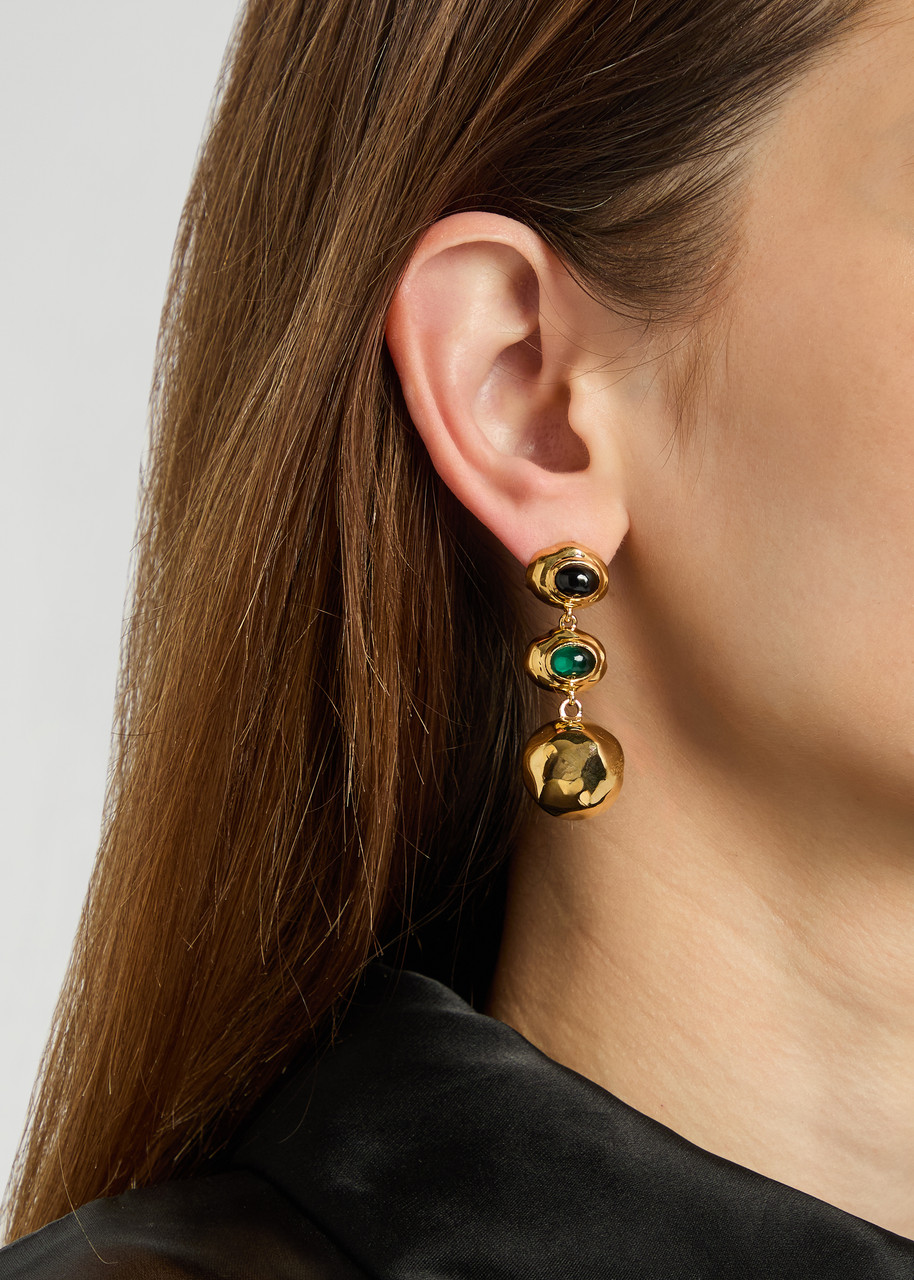 Joanna Laura Constantine Oval Cabochon 18kt Gold-plated Drop Earrings In Gold