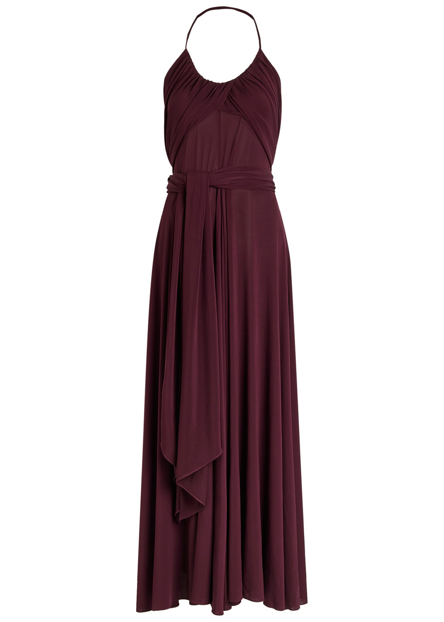 Alaïa Long Burgundy Draped Jersey Dress