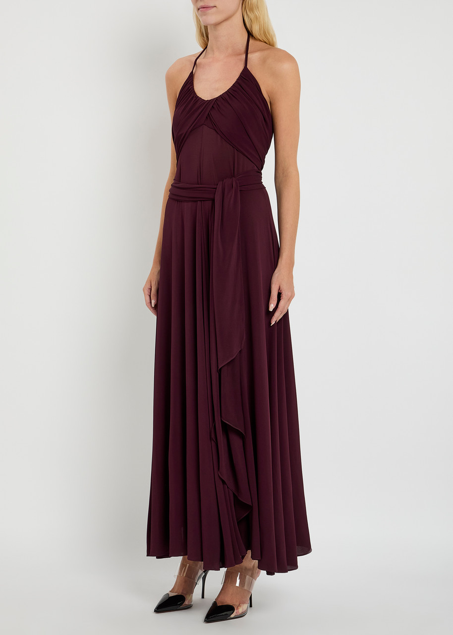 Alaïa Long Burgundy Draped Jersey Dress
