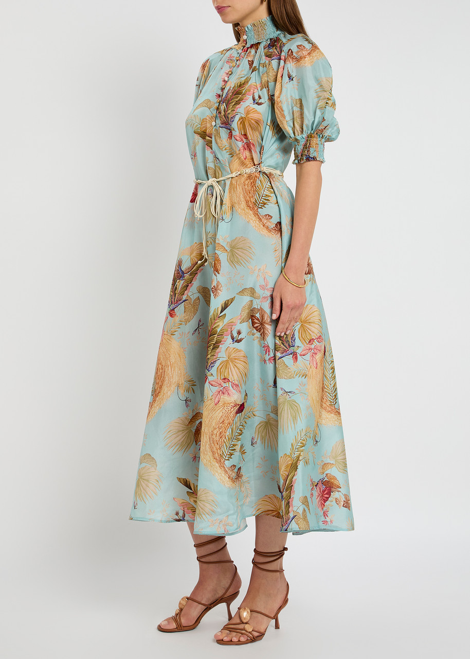 Zimmermann Women Aqua Palm Floral Habotai Silk Ascension Maxi Dress