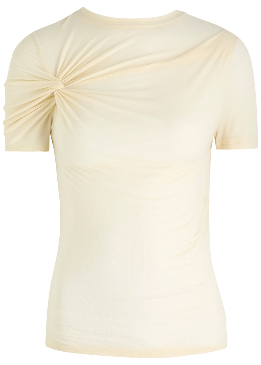 Agolde Lissa Twisted Stretch-jersey T-shirt In Neutral