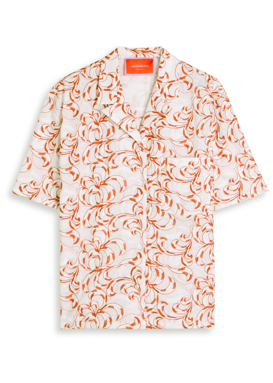 La Doublej La Double J Bowling Embroidered Woven Shirt In Red