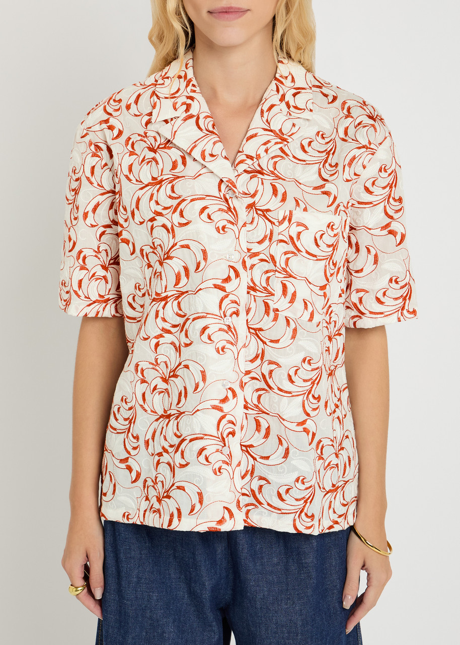 La Doublej La Double J Bowling Embroidered Woven Shirt In Red