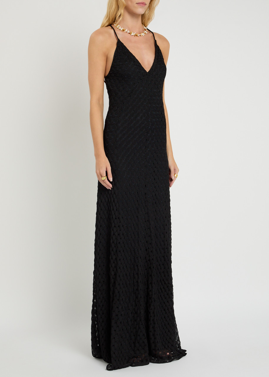 Missoni Womens Strappy Halterneck Woven Maxi Dress Black Beauty