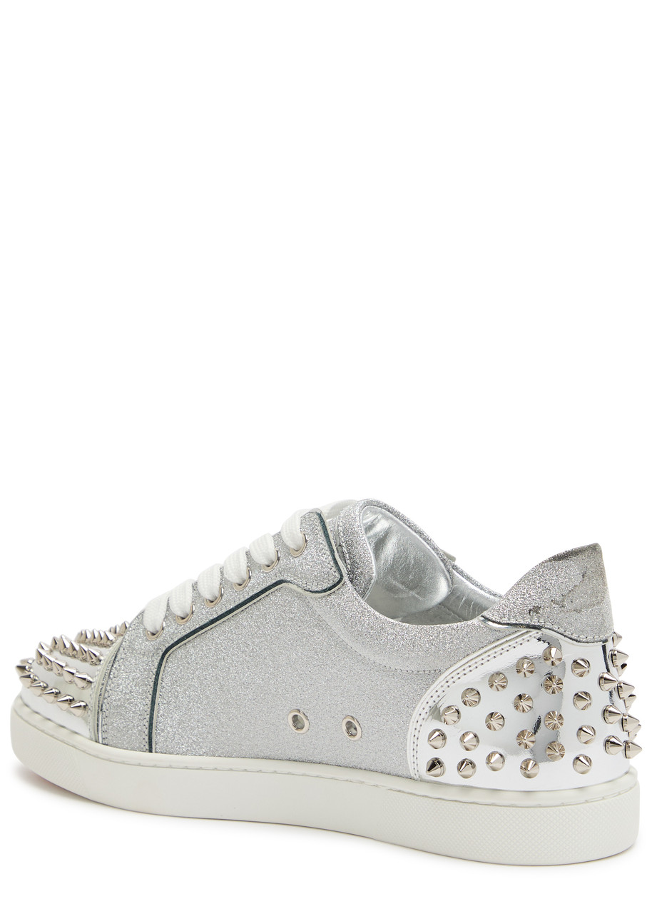 Christian Louboutin Viera Stud-embellished Glittered Sneakers In Silver