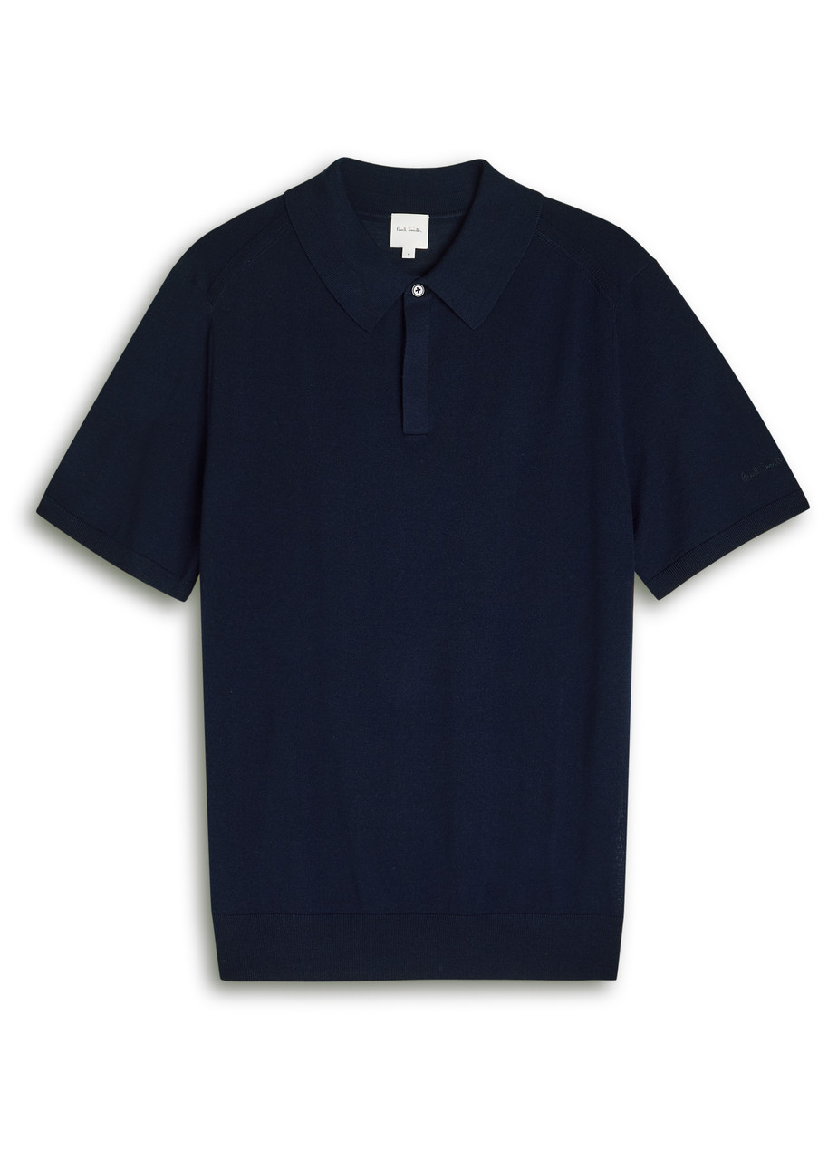 Paul Smith Logo-embroidered Fine-knit Polo Shirt In Black