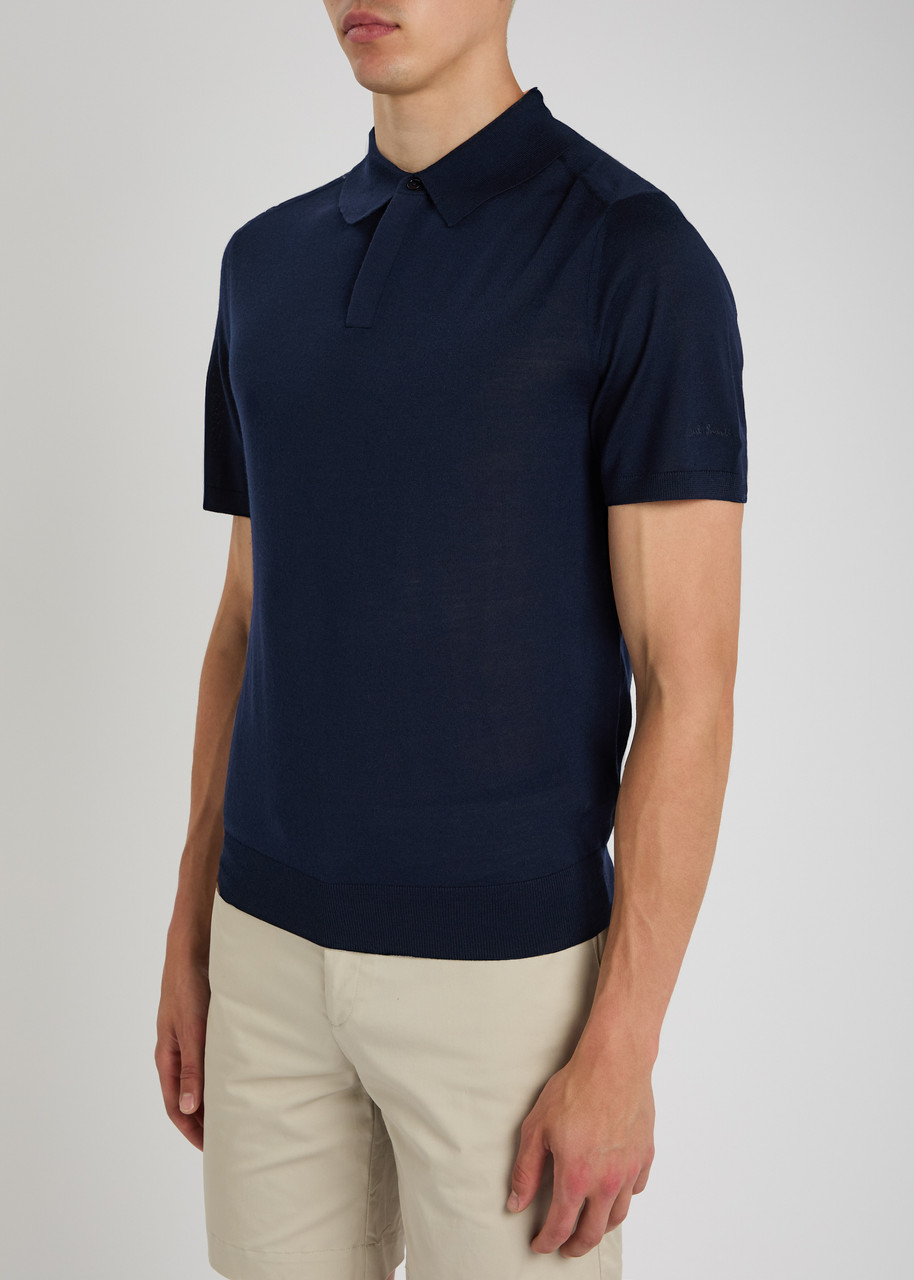 Paul Smith Logo-embroidered Fine-knit Polo Shirt In Black