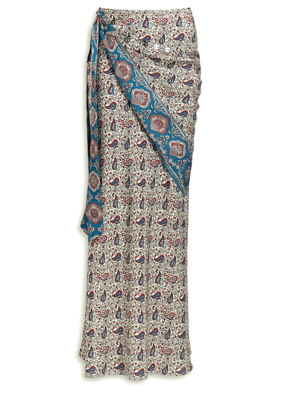 Rabanne Printed Satin Midi Skirt In Multi