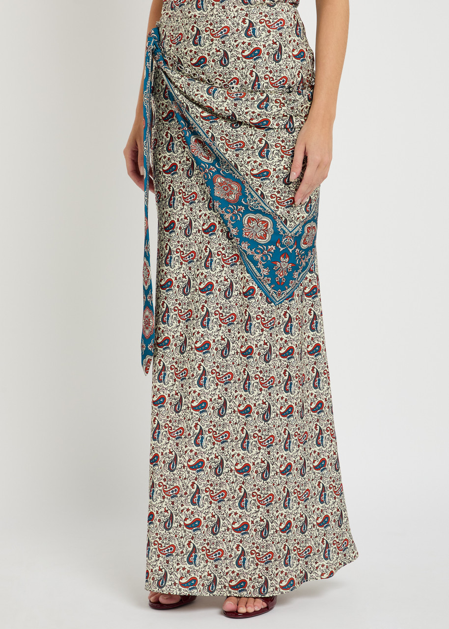 Rabanne Printed Satin Midi Skirt In Multi