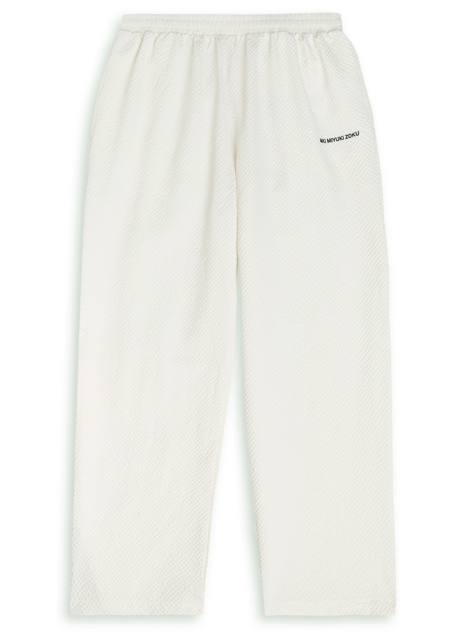 Mki Miyuki Zoku Logo Seersucker Wide-leg Trousers In White
