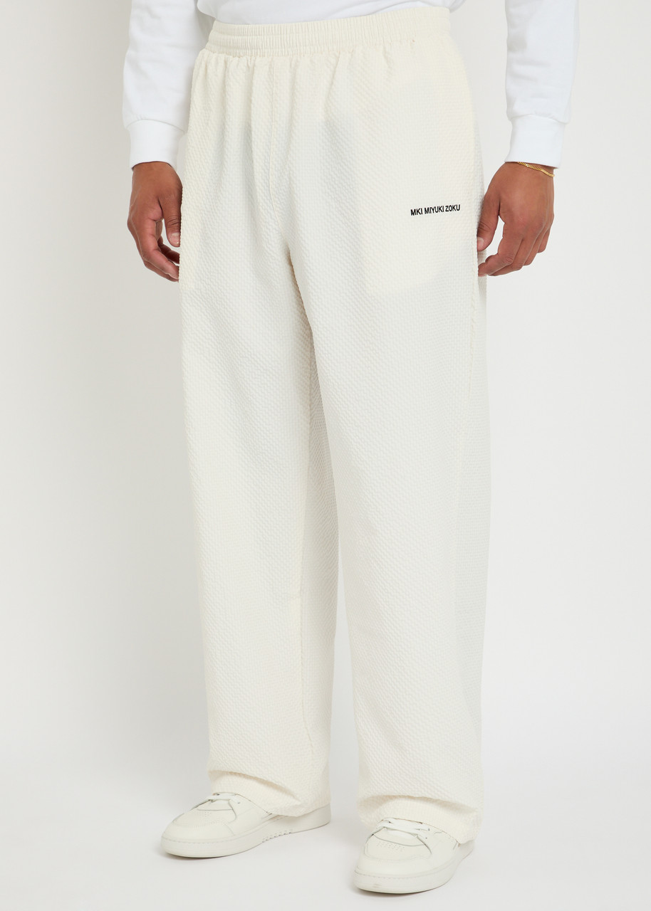 Mki Miyuki Zoku Logo Seersucker Wide-leg Trousers In White