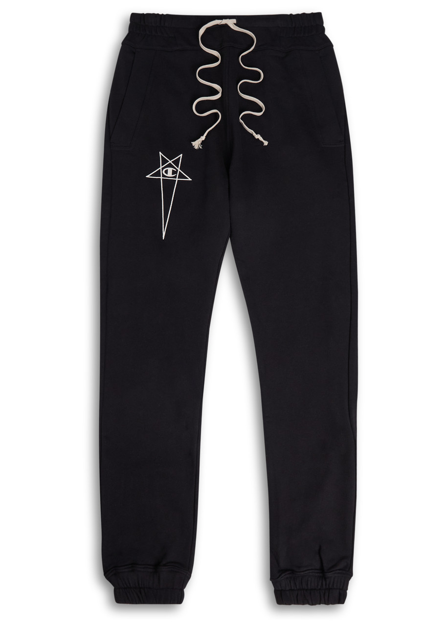 Rick Owens X Champion Logo-embroidered Cotton Sweatpants In Black