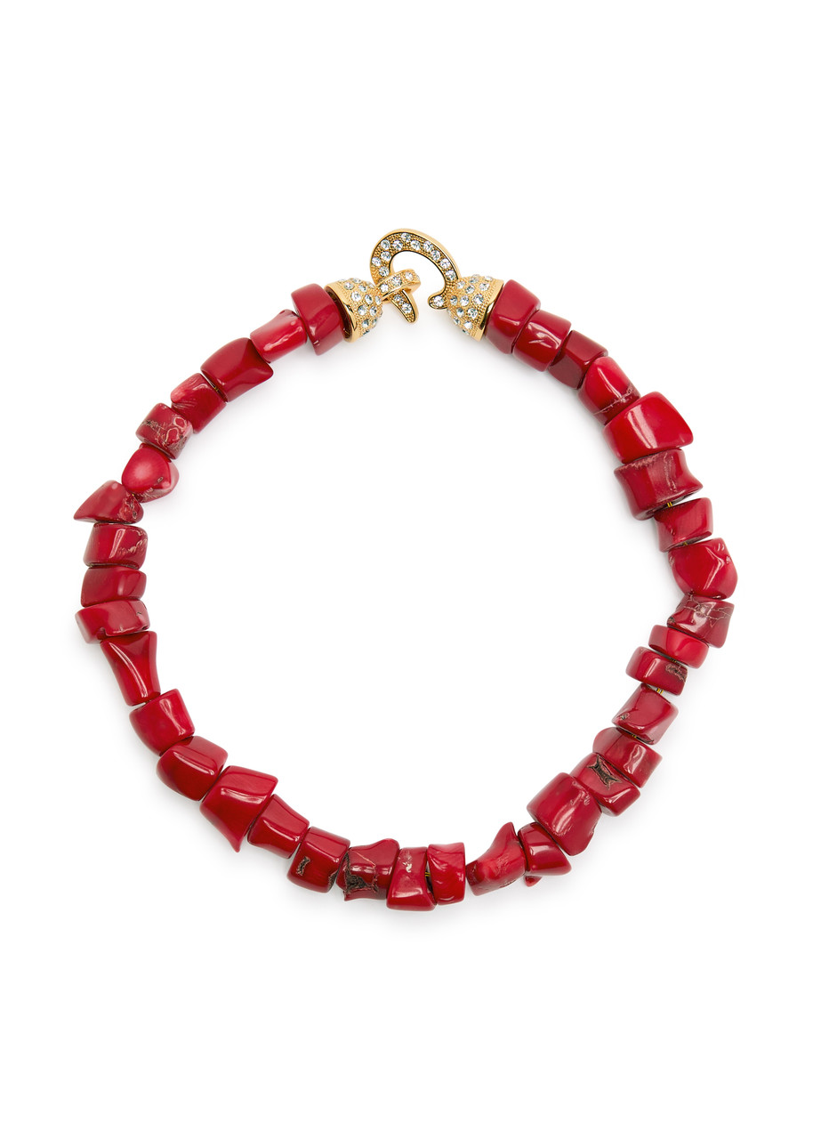Timeless Pearly Beaded 24kt Gold-plated Necklace In Red