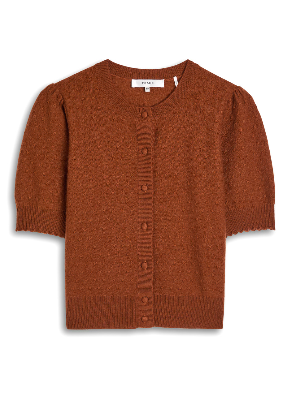 Frame Pointelle Cashmere Cropped Cardigan - Burgundy - S (UK8-10 / S)