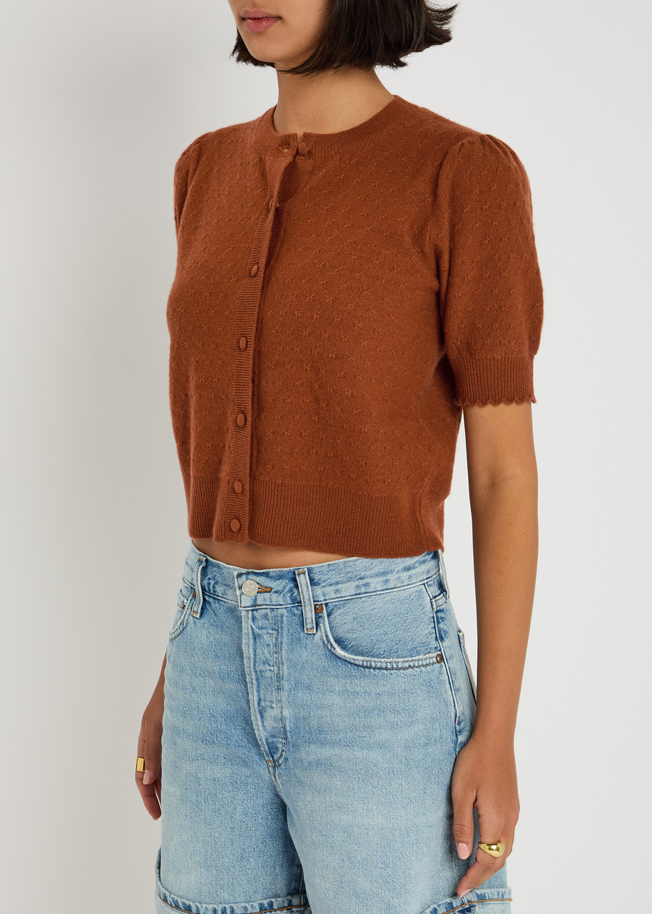  Frame Pointelle Cashmere Cropped Cardigan - Burgundy - L (uk14 / L) 
