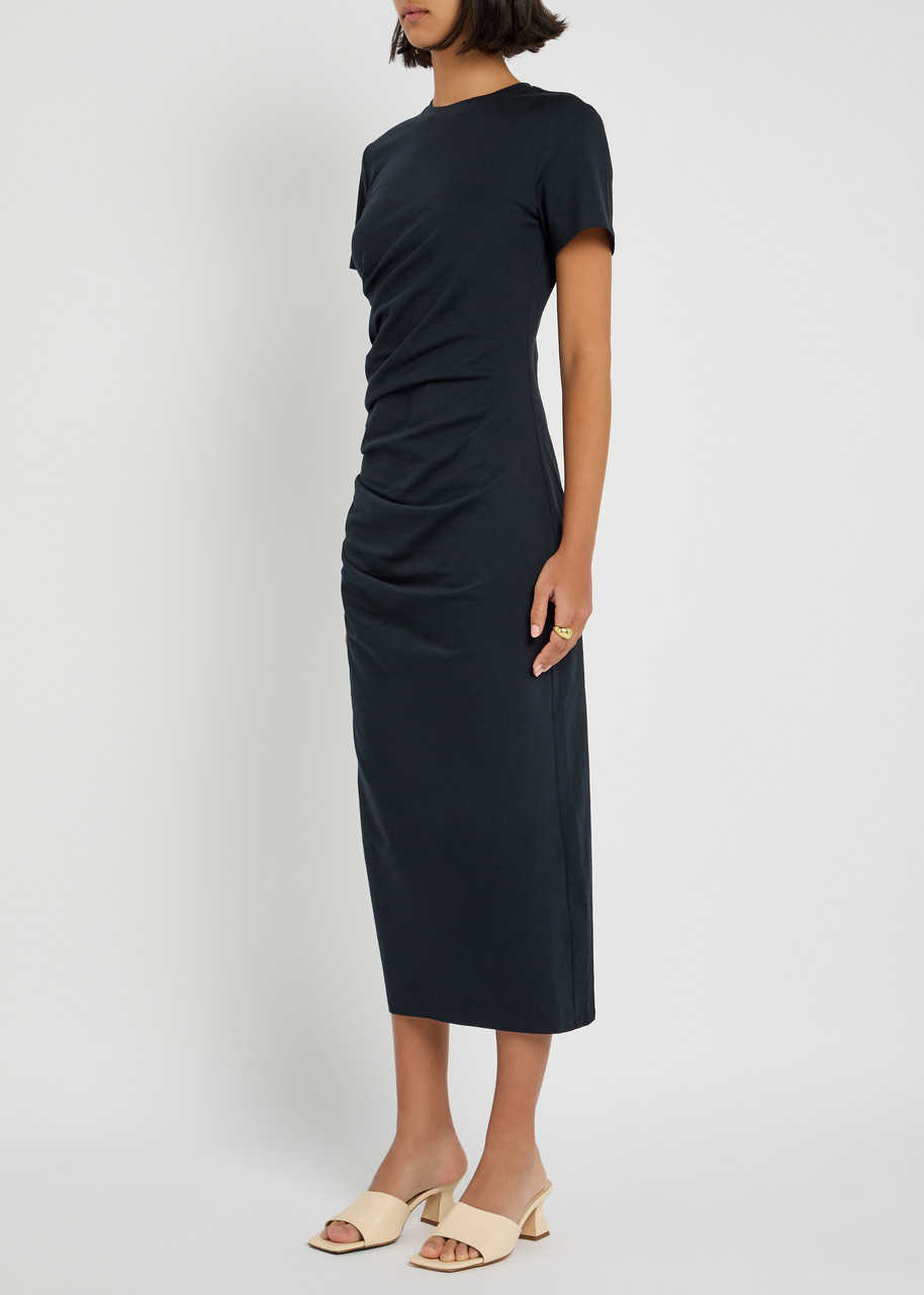 Frame Womens Navy Twisted Relaxed-fit Cotton-jersey Maxi Dress In Blue