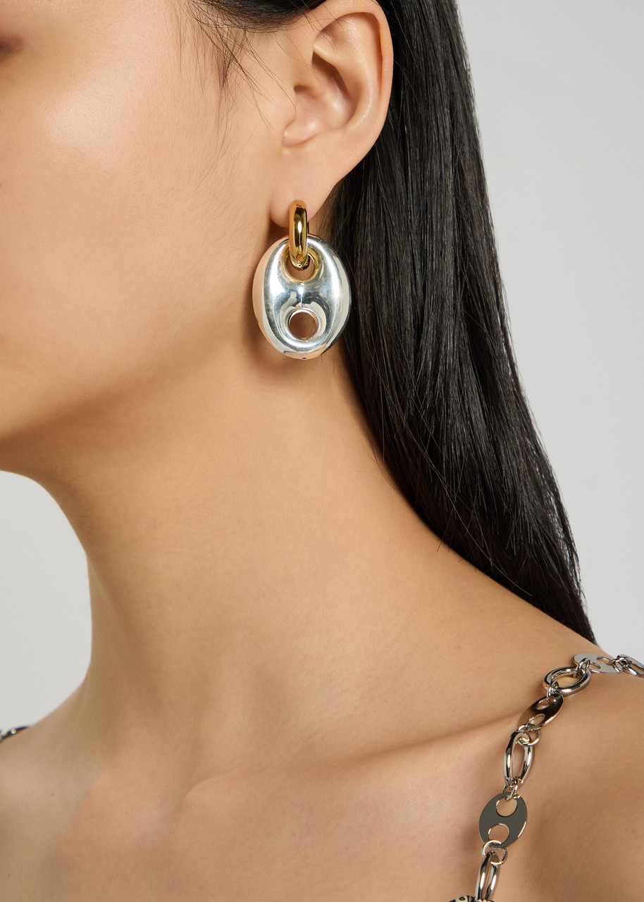 Timeless Pearly Two-tone Mismatched 24kt Gold-plated Hoop Earrings In Gold